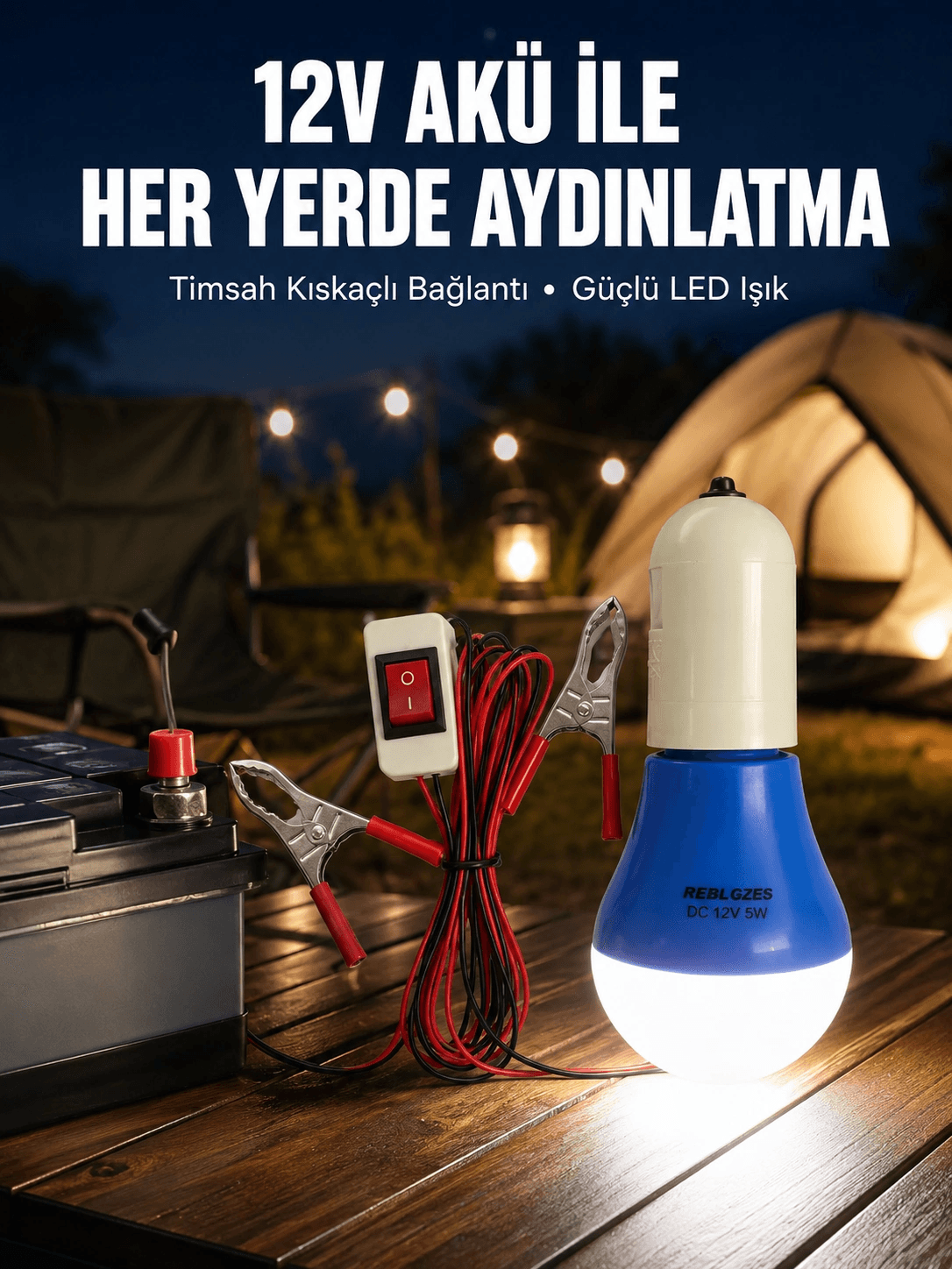 12v Led Ampul Timsah Kıskaçlı Taşınabilir Aydınlatma