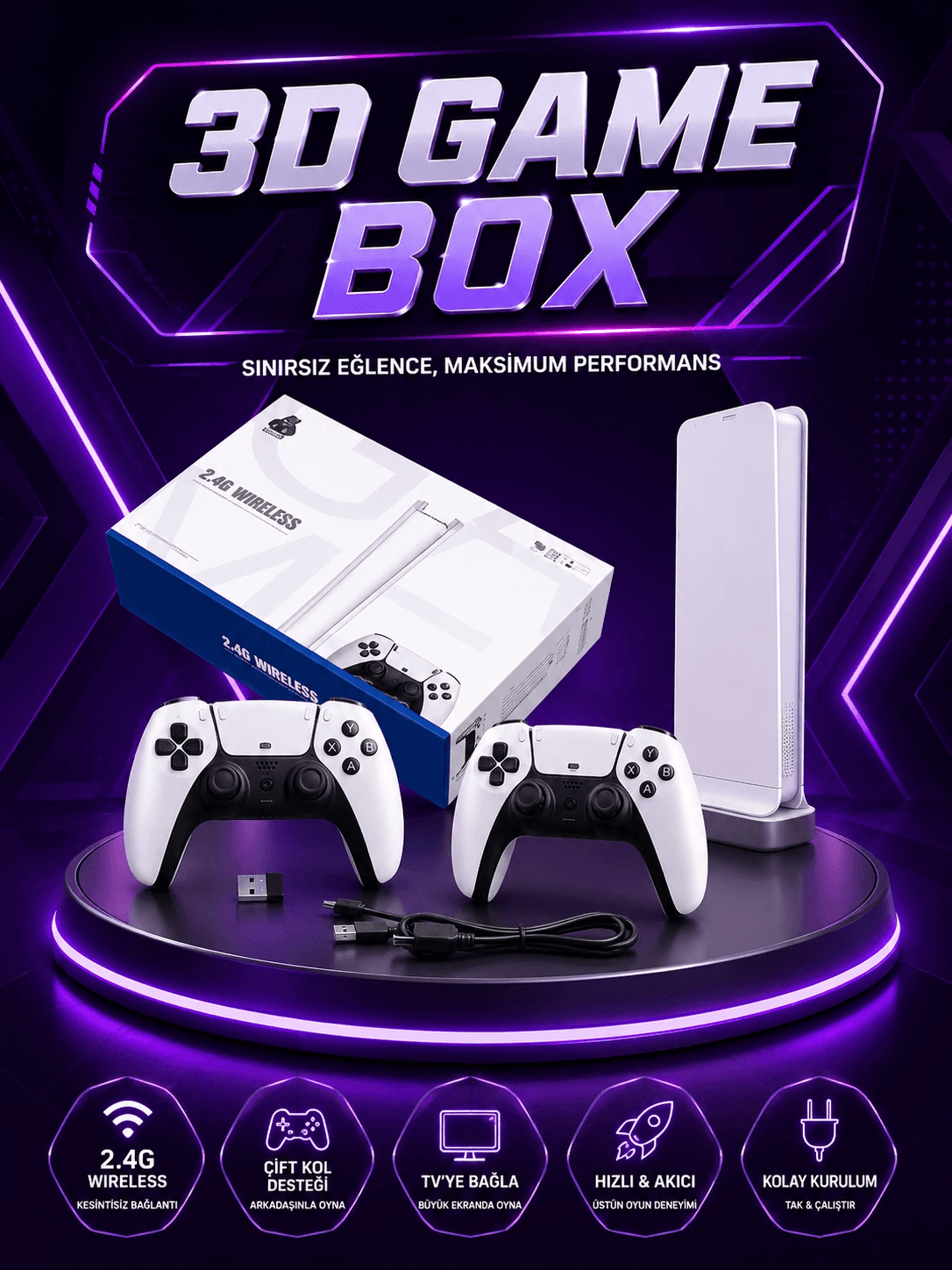 20.000 Yüklü Oyunlu Kablosuz Retro Oyun Konsolu 4k Destekli
