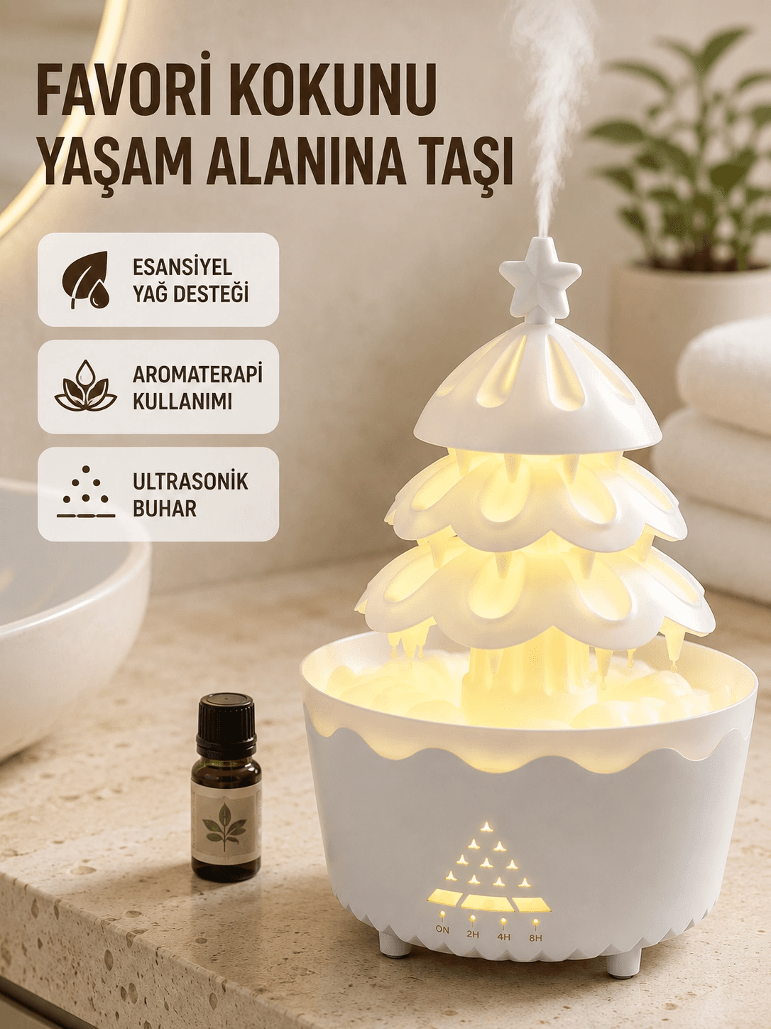 250 Ml Şans Ağacı Hava Nemlendirici Çok Renkli Işıklı Aroma Cihazı