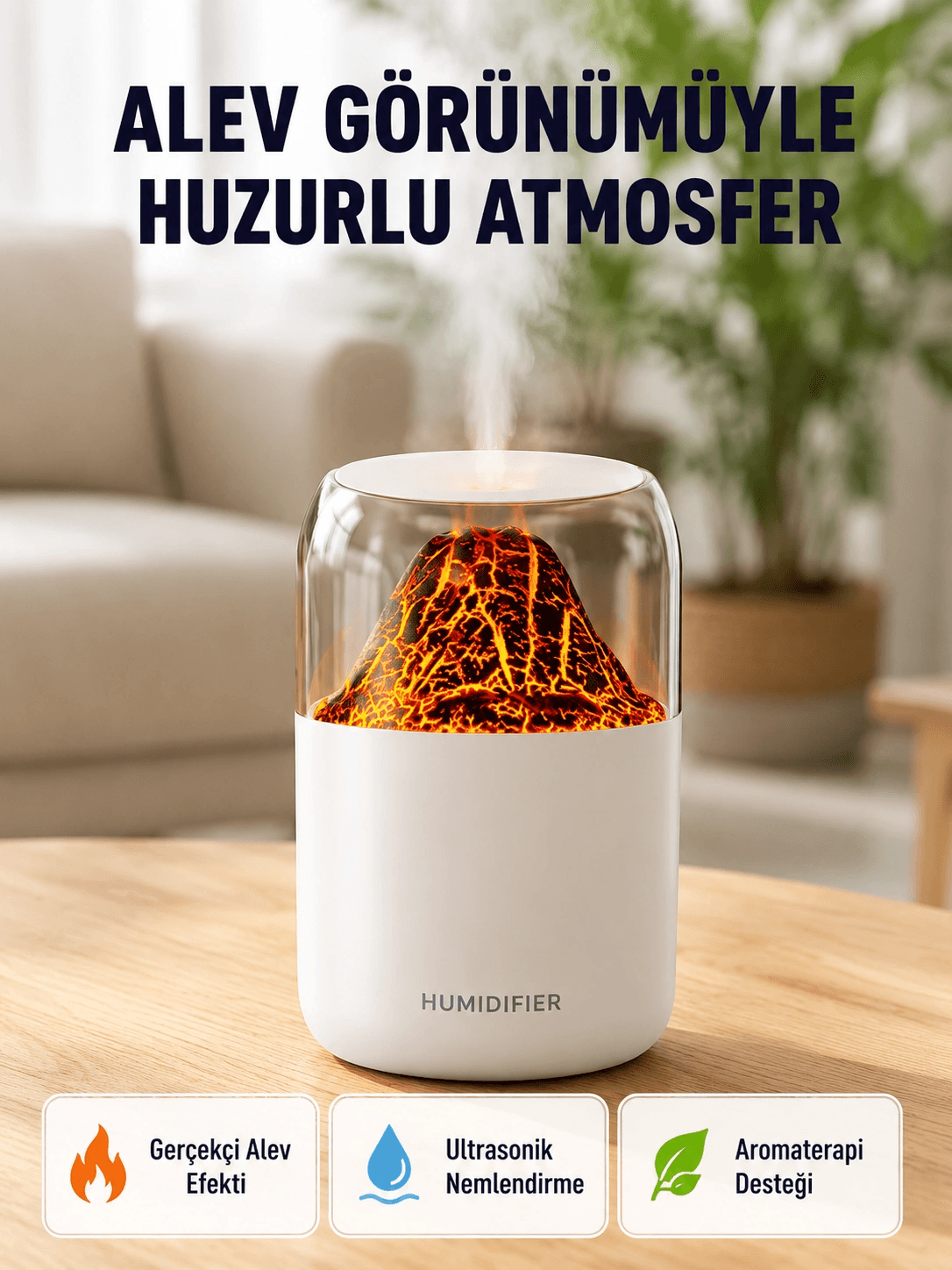 280ml Alev Işıklı Ultrasonik Hava Nemlendirici Sessiz Ve Usb Şarjlı