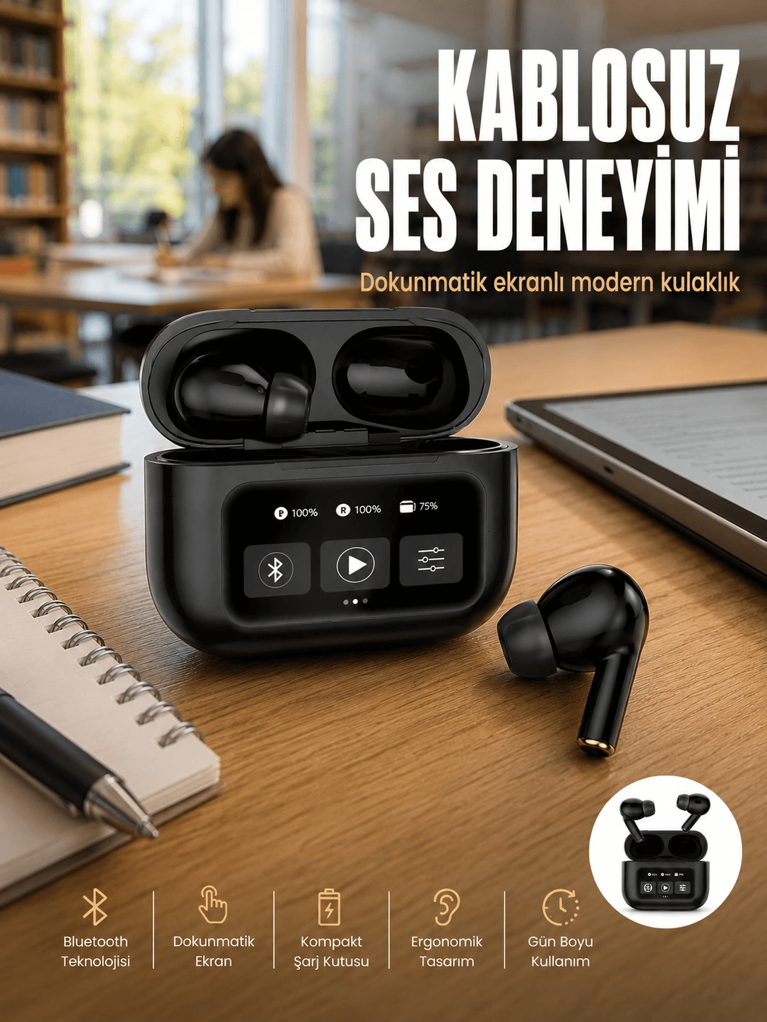 2.nesil Pro Ekranlı Sesli Görüşme Yapabilen Kablosuz Bluetooth Kulaklık Yeni Nesil