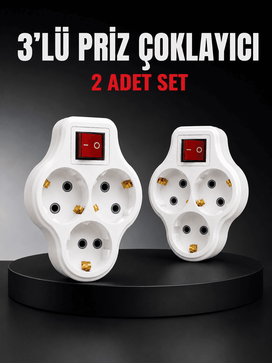 3’lü Priz Çoklayıcı 2 Adet Set Anahtarlı Kablosuz Duvar Tipi Priz Çoğaltıcı
