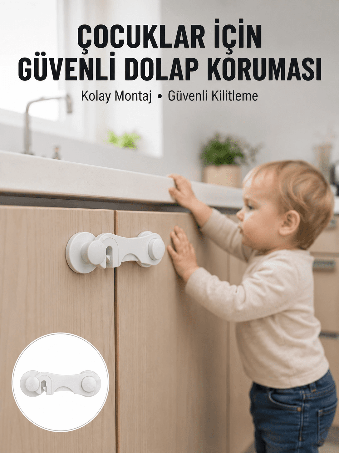 4 Adet Dolap Ve Çekmece Emniyet Kilidi Çift Taraflı Bantlı Güvenli Tasarım Yeni Nesil