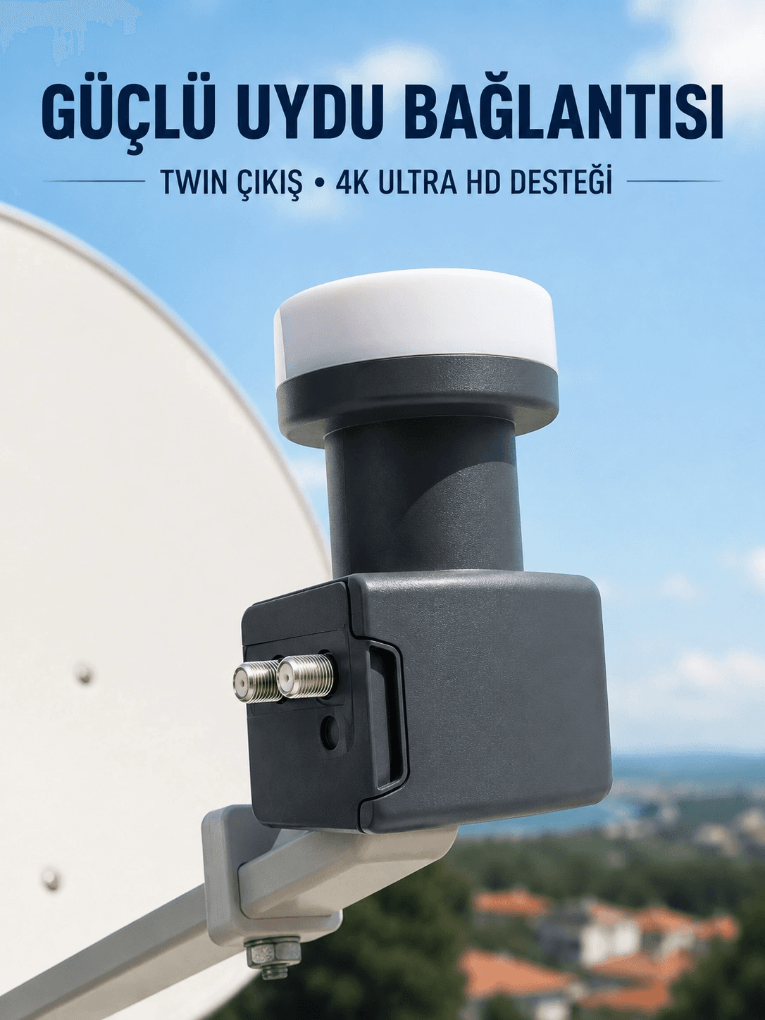 4k Ultra Hd Twin Lnb Çift Uydu Çıkışlı Ku Band Çanak Anten Lnb 0.1 Db