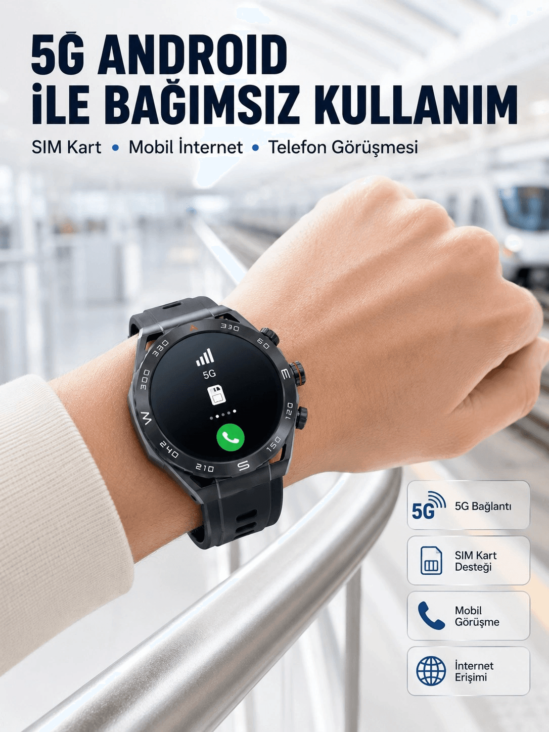 5g Android Akıllı Saat Amoled Ekran Sım Kart Destekli Kameralı