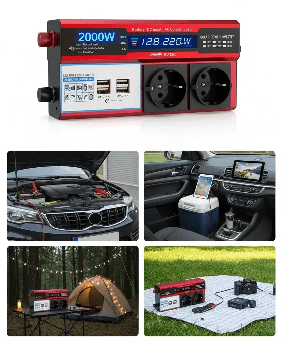 12v 2000w Modifiye Sinüs İnverter Araç Ve Güneş Enerjisi Uyumlu, Çift Usb, Çift Priz Ve Çakmaklık Epilons