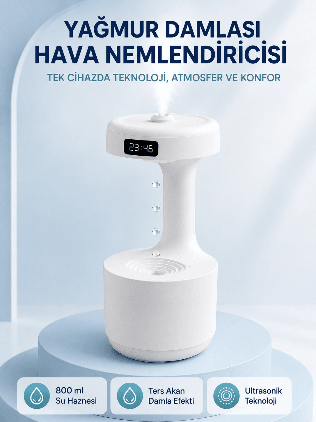 Anti Yerçekimi Su Damlası Hava Nemlendirici 800 Ml Ultrasonik Aroma Difüzör