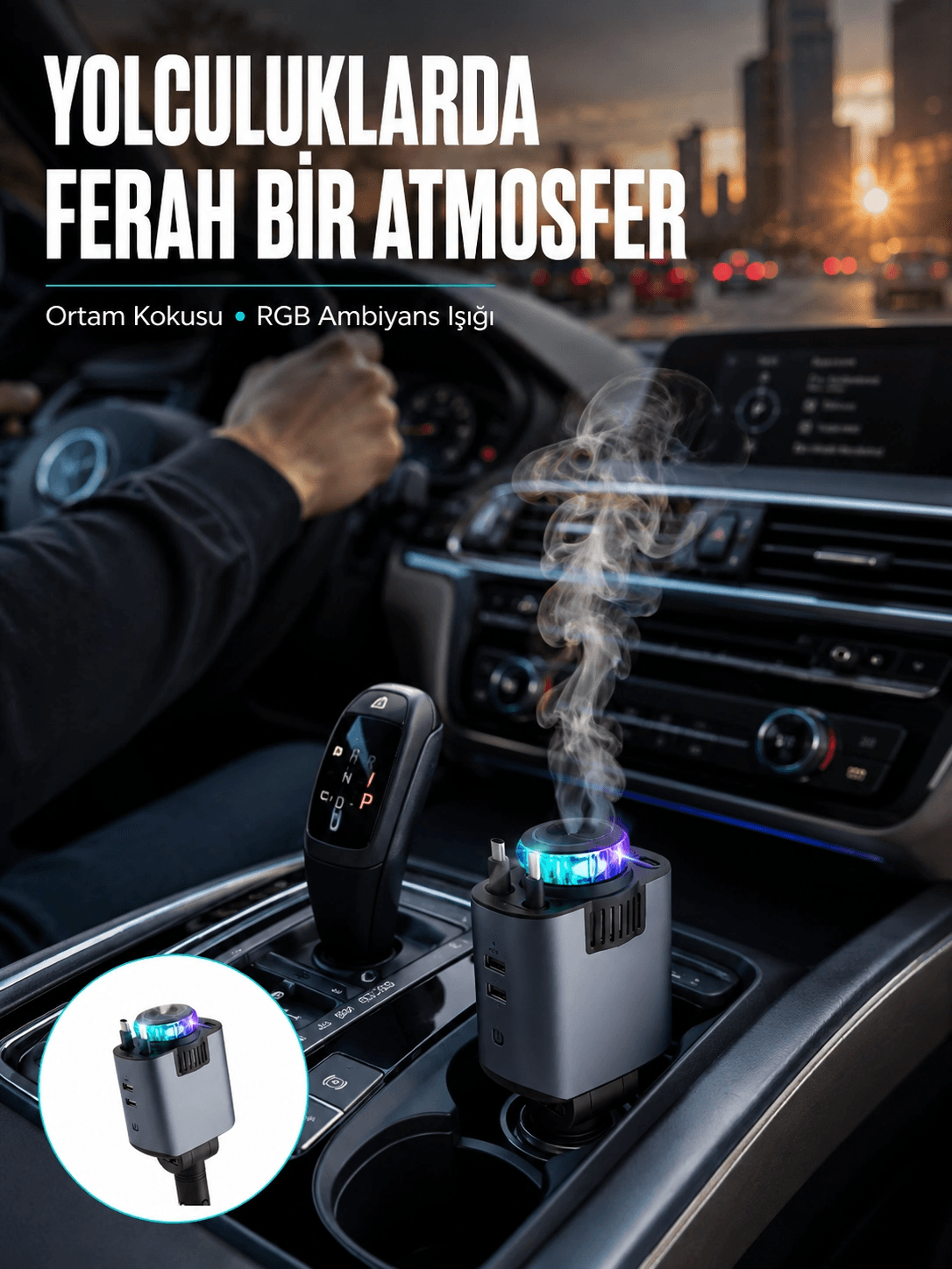 Araç İçi Çok Fonksiyonlu Şarj Cihazı Hava Nemlendirici Aroma Ve Yıldız Işık Yeni Nesil