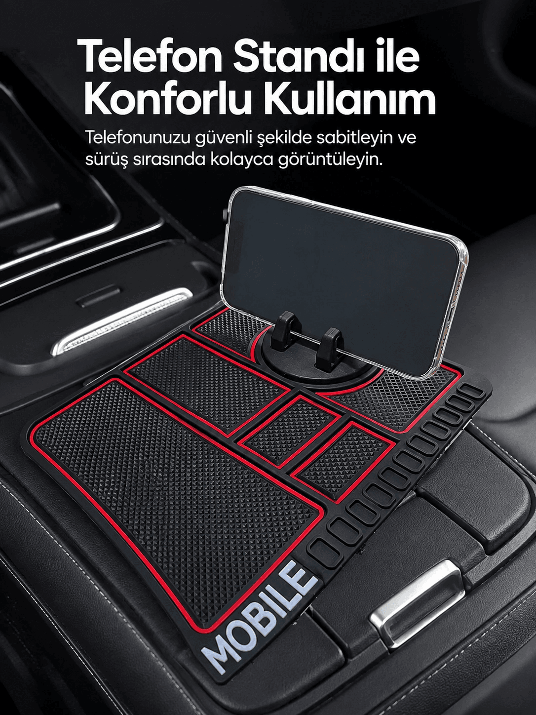 Araç İçi Telefon Standlı Kaydırmaz Silikon Organizer Mat Konsol Düzenleyici