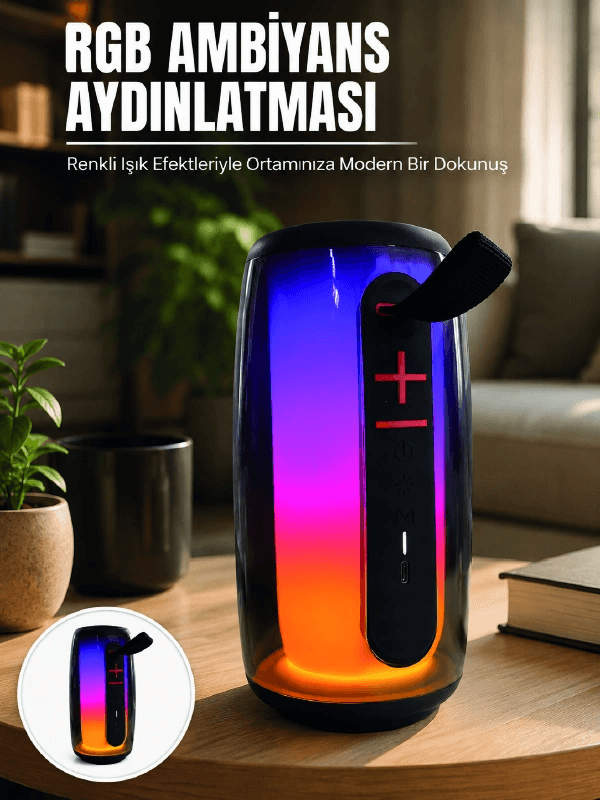 Bluetooth 5.3 Rgb Led Işıklı Taşınabilir Hoparlör Usb Tf Kart Aux Destekli