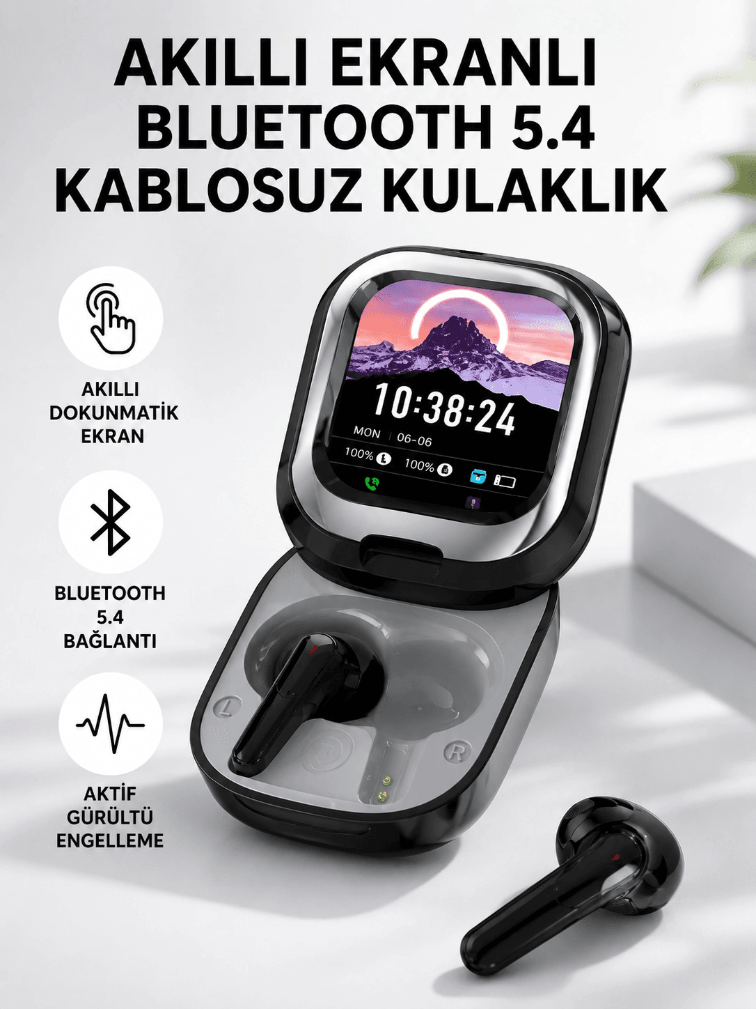 Bluetooth 5.4 Kulaklık – Gürültü Engelleme Ve Akıllı Ekranlı Şarj Kutusu