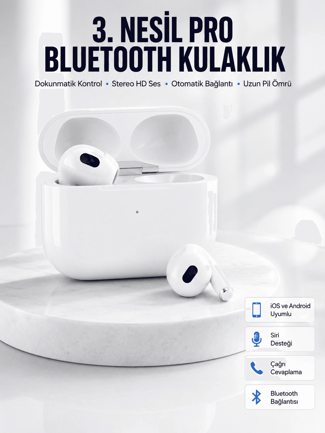 Bluetooth Kulaklık 3. Nesil Ios Android Uyumlu Yeni Nesil Wireless Charge