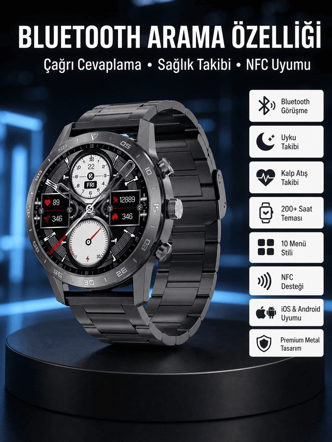 Çağrı Cevaplama Sesli Asistan Çoklu Dil Desteği 5.0 Bluetooth Akıllı Saat