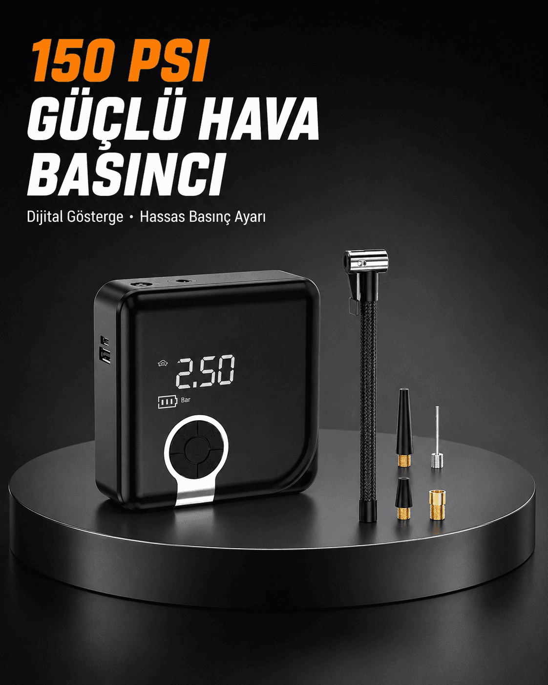 Dijital Ekranlı Diyafram Tip Kompresör 150 Psı Güçlü Motorlu