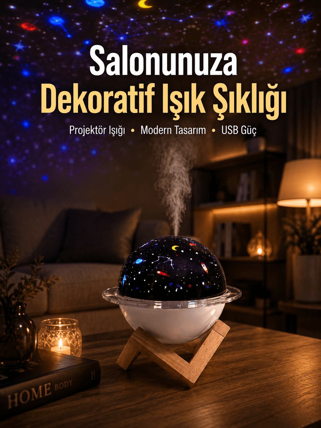Gece Lambası Özellikli Taşınabilir Nemlendirici Ve Aromaterapi Cihazı Usb Girişli