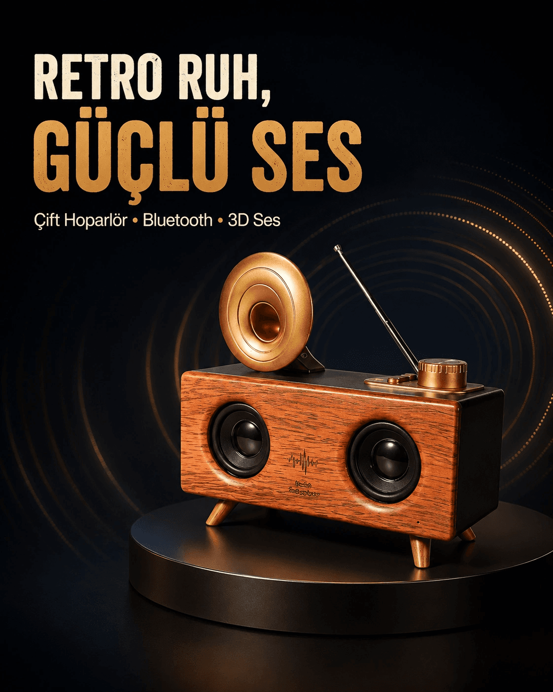 Gramafon Tasarımlı Bluetooth Hoparlör 3d Ses Teknolojili Çok Fonksiyonlu