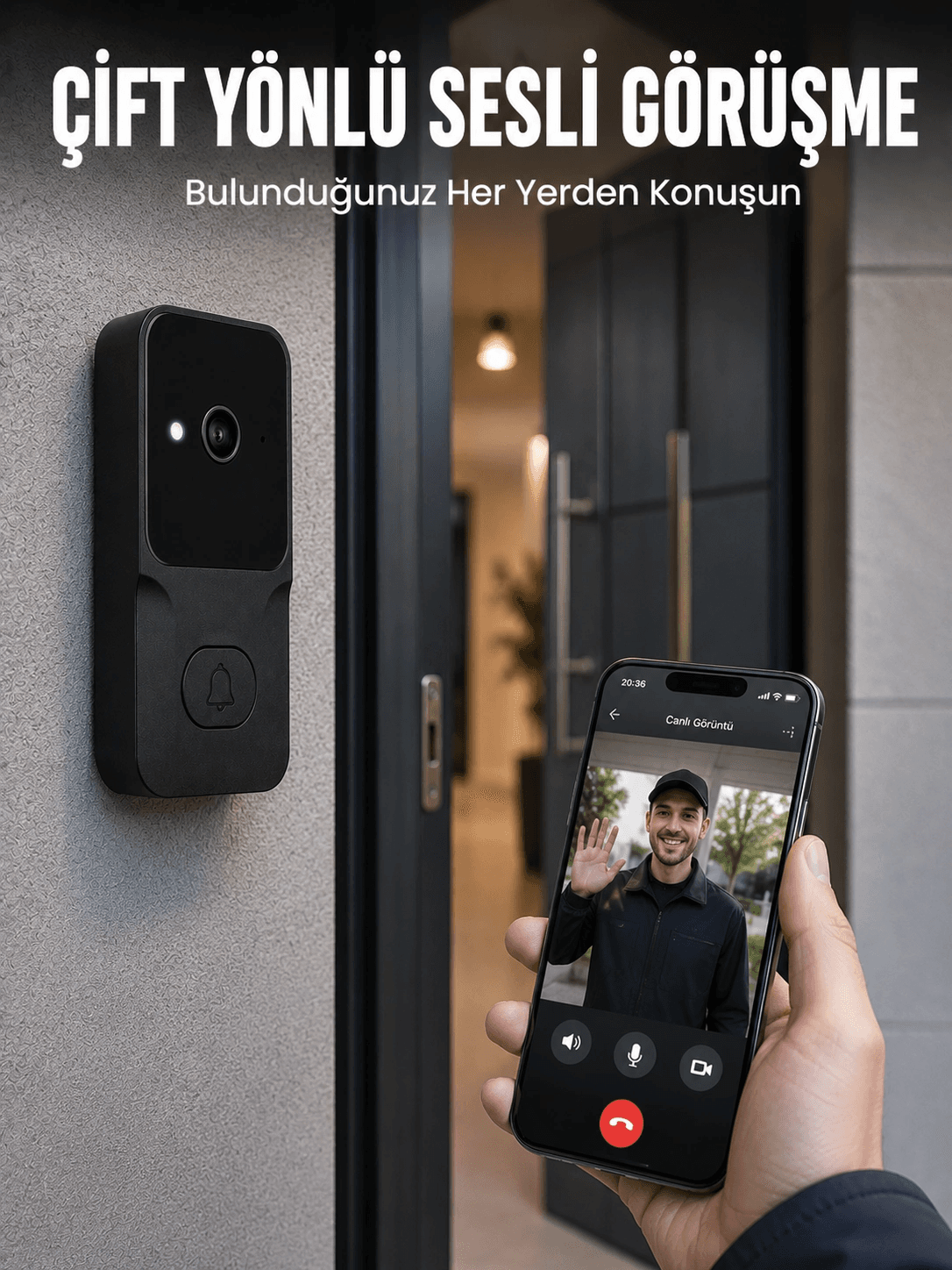 Kablosuz Akıllı Kapı Zili Gece Görüşlü Wi-fi Güvenlik Kameralı Kapı Zili