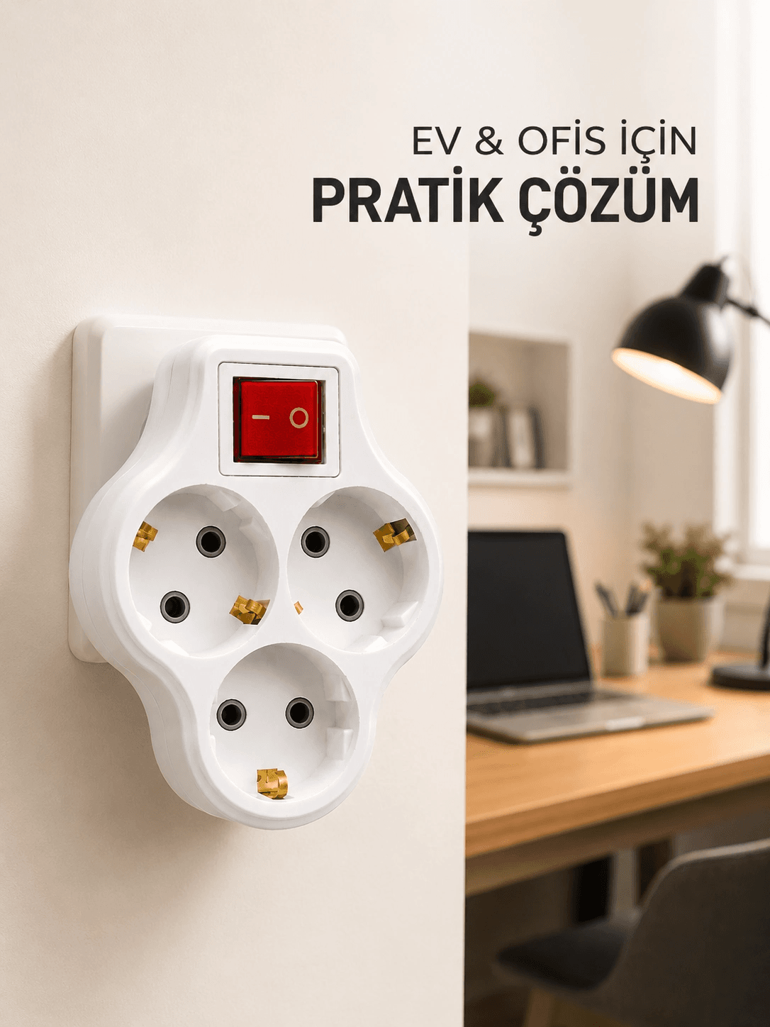 Kablosuz Priz Çoğaltıcı 3 Çıkışlı Anahtarlı Kompakt Duvar Tipi Çoklayıcı