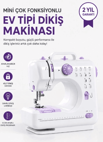 Kompakt Çok Fonksiyonlu Dikiş Makinesi 12 Desenli Ayarlanabilir Hızlı Ayak Pedallı