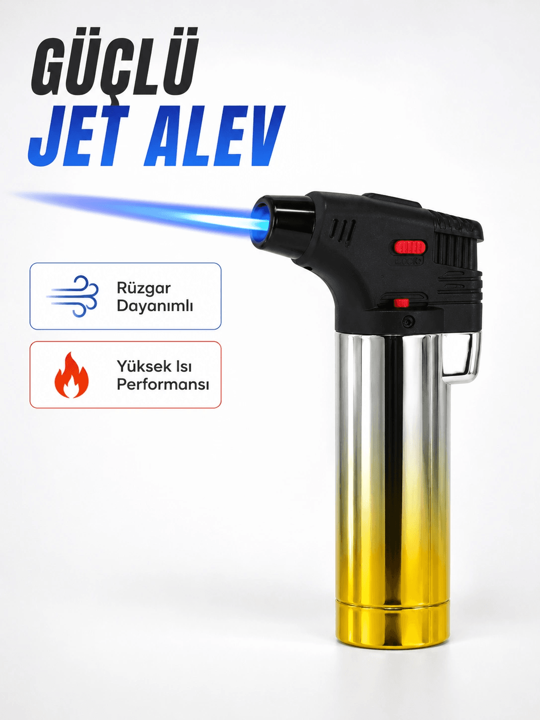 Metal Gövdeli Pürmüz Çakmak Ayarlanabilir Alevli Rüzgar Dayanıklı Tasarım