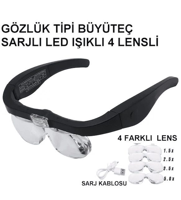Nikula- Şarjlı Gözlük Büyüteç 4 Farklı Lens -11537dc