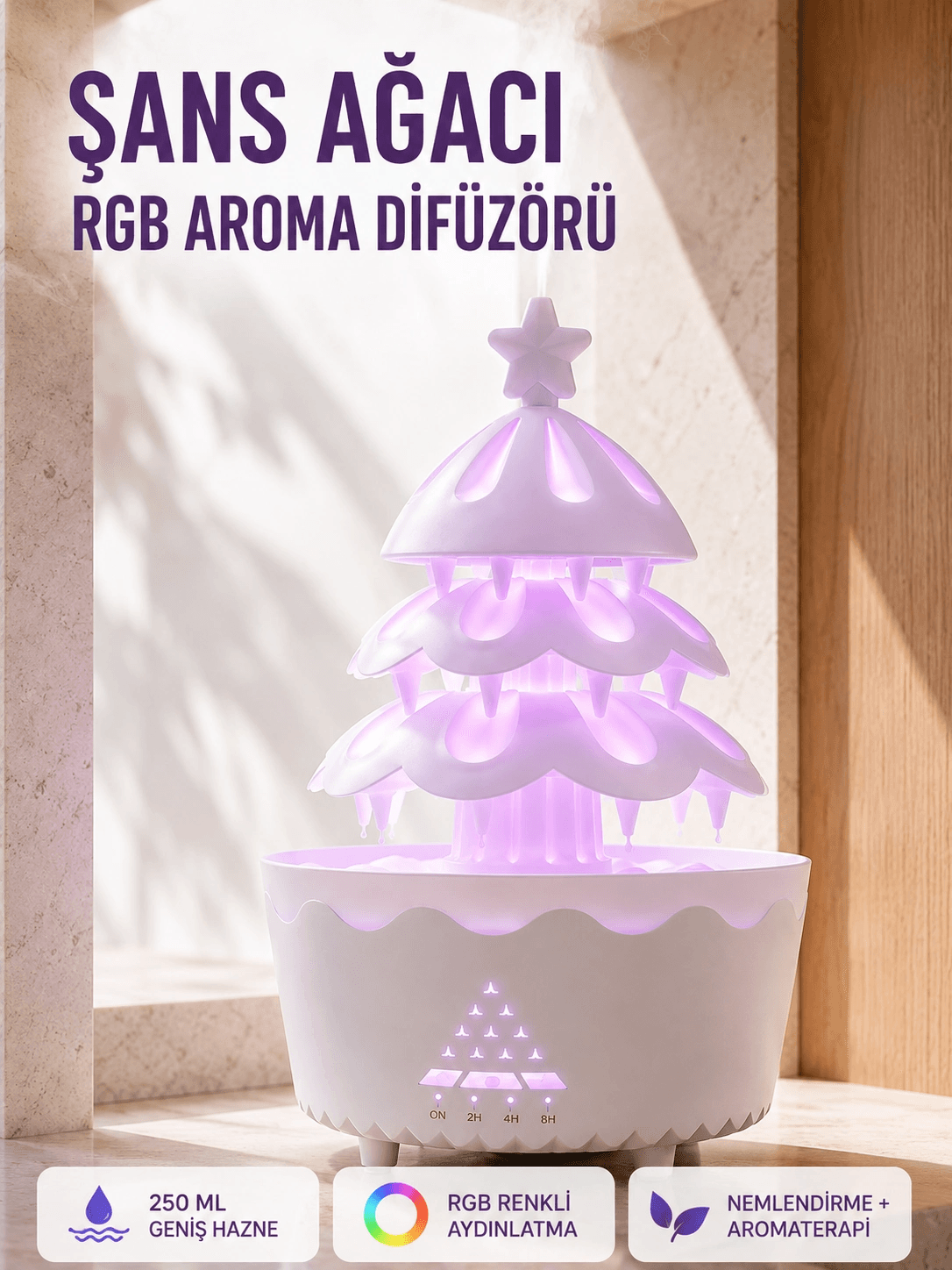 Şans Ağacı 250 Ml Ultrasonik Hava Nemlendirici Rgb Işıklı Aroma Difüzörü