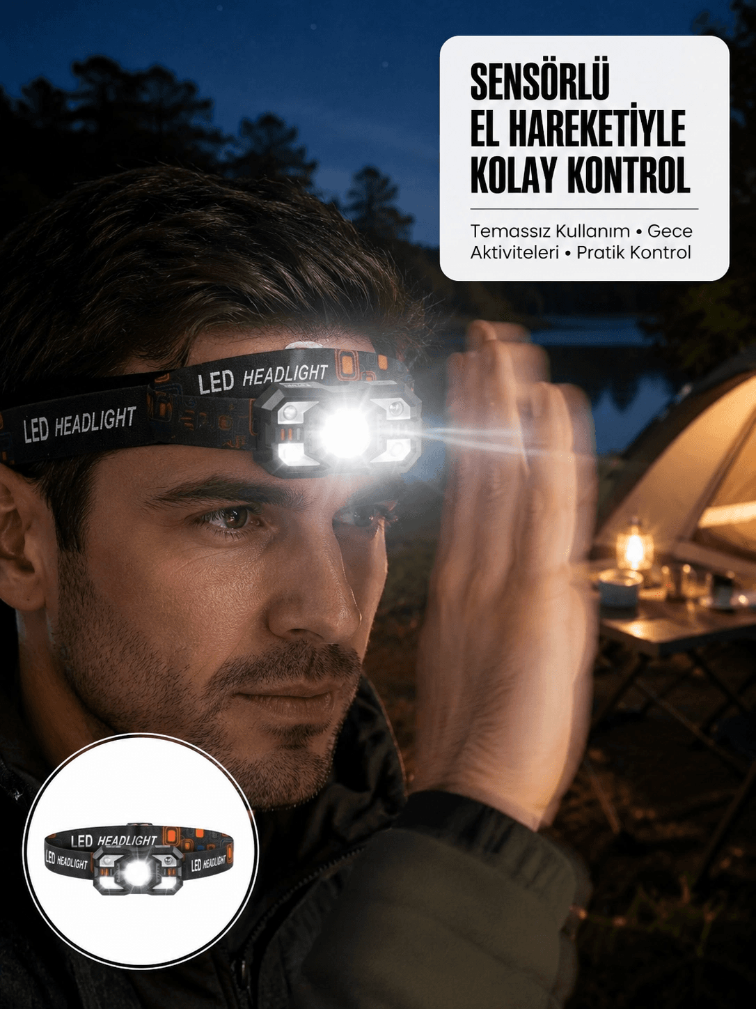 Şarj Edilebilir Led Far Hareket Sensörlü 5 Modlu Outdoor Yeni Nesil