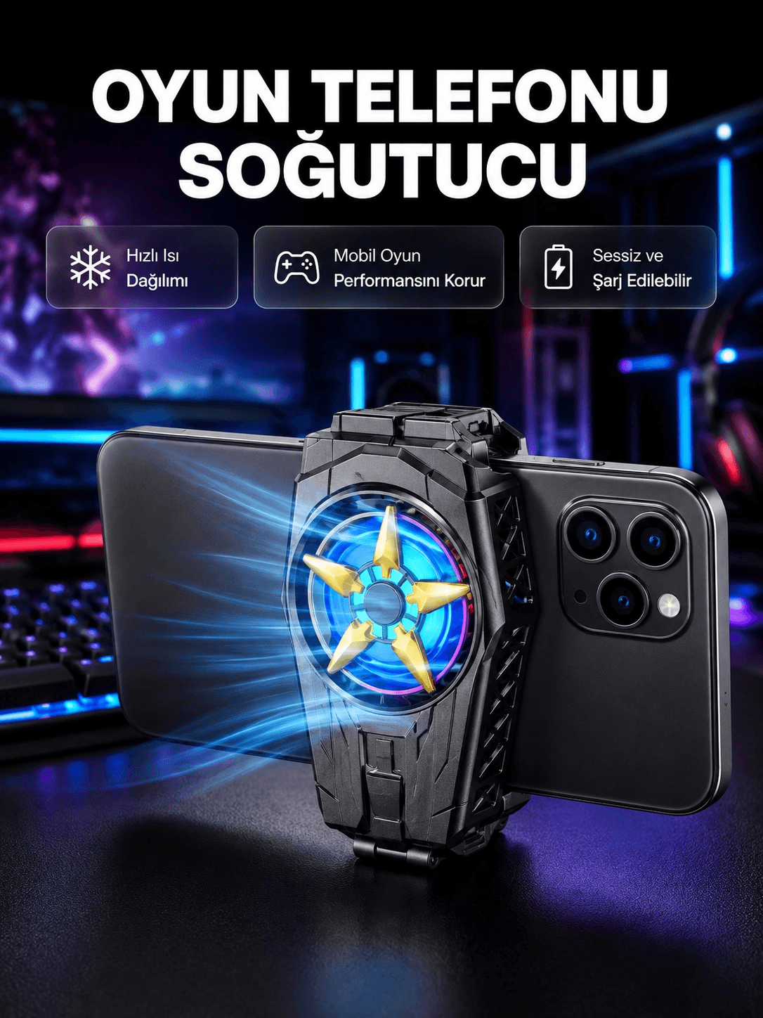 Taşınabilir Şarjlı Telefon Soğutucu – Sessiz Fan Motoru İle Yüksek Performans Koruma