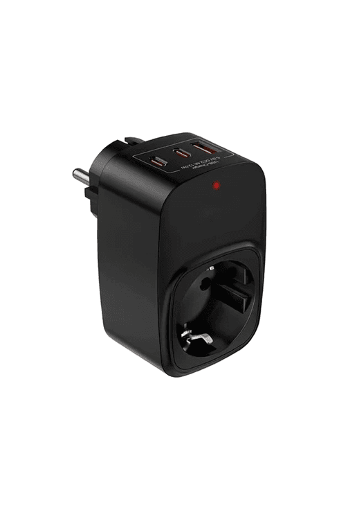 Tekli Yüksek Voltaj Korumalı Duvar Prizi 2x Type-c 1x Usb Çıkışlı Priz Grup Priz Çoğaltıcı Siyah