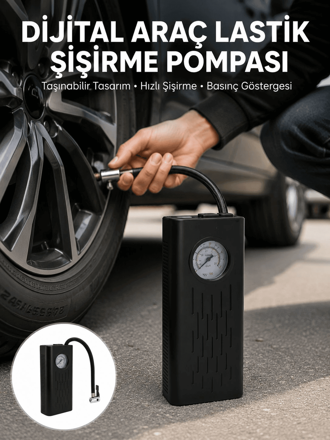Type-c Şarjlı Güçlü Elektrikli Kompresör Motosiklet Oto Bisiklet İçin Yeni Nesil