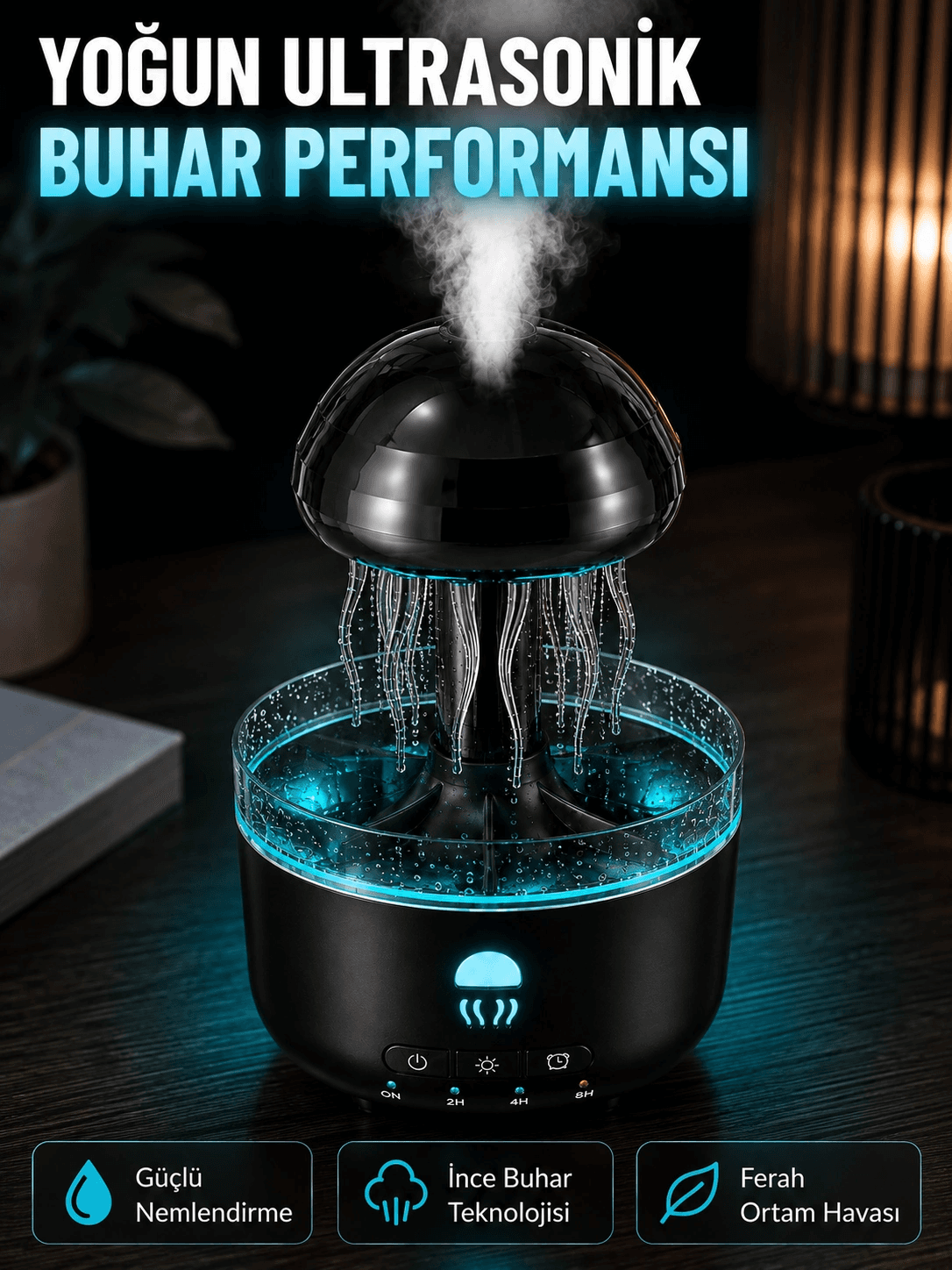 Ultrasonik Denizanası Hava Nemlendirici Sessiz Çalışan Rgb Ortam Işıklı Aromaterapi Difüzörü