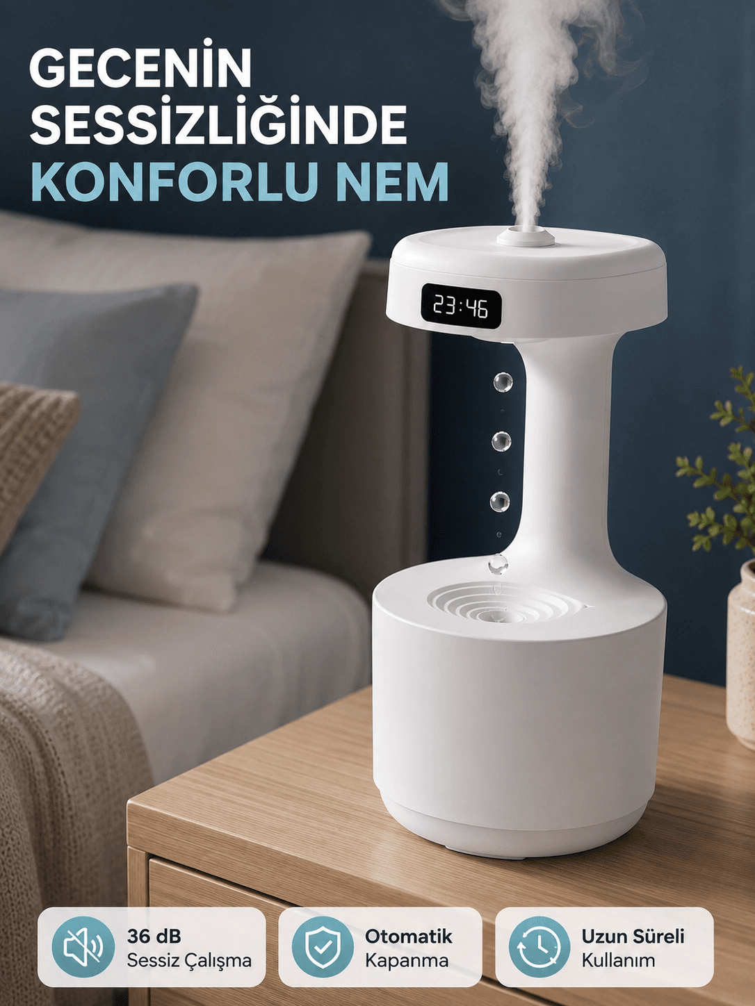 Ultrasonik Hava Nemlendirici 800 Ml Aromaterapi Difüzör Ters Su Damlası Efektli