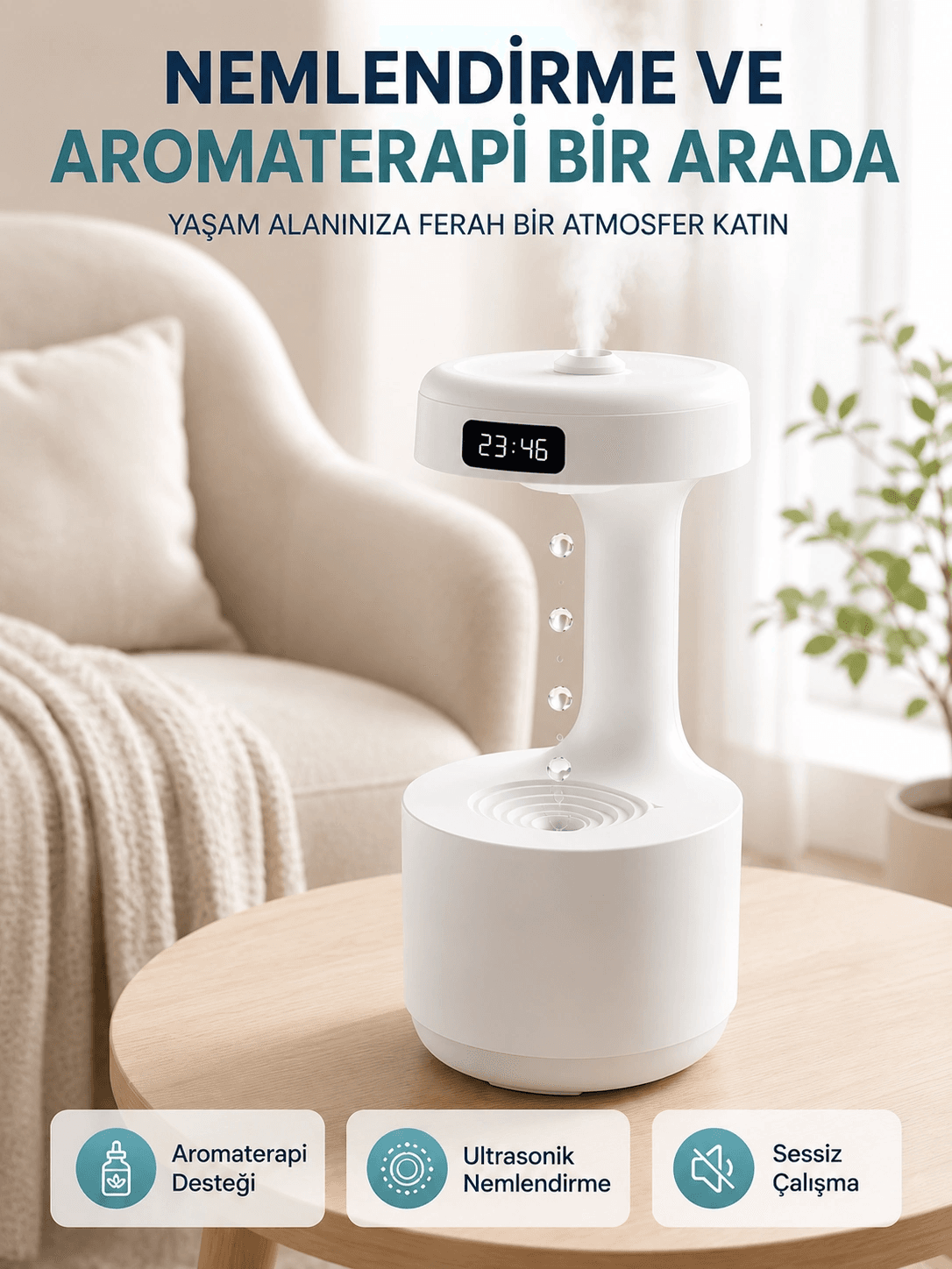 Yağmur Damlası Hava Nemlendirici Ultrasonik Buhar Makinesi 800 Ml Aroma Difüzör
