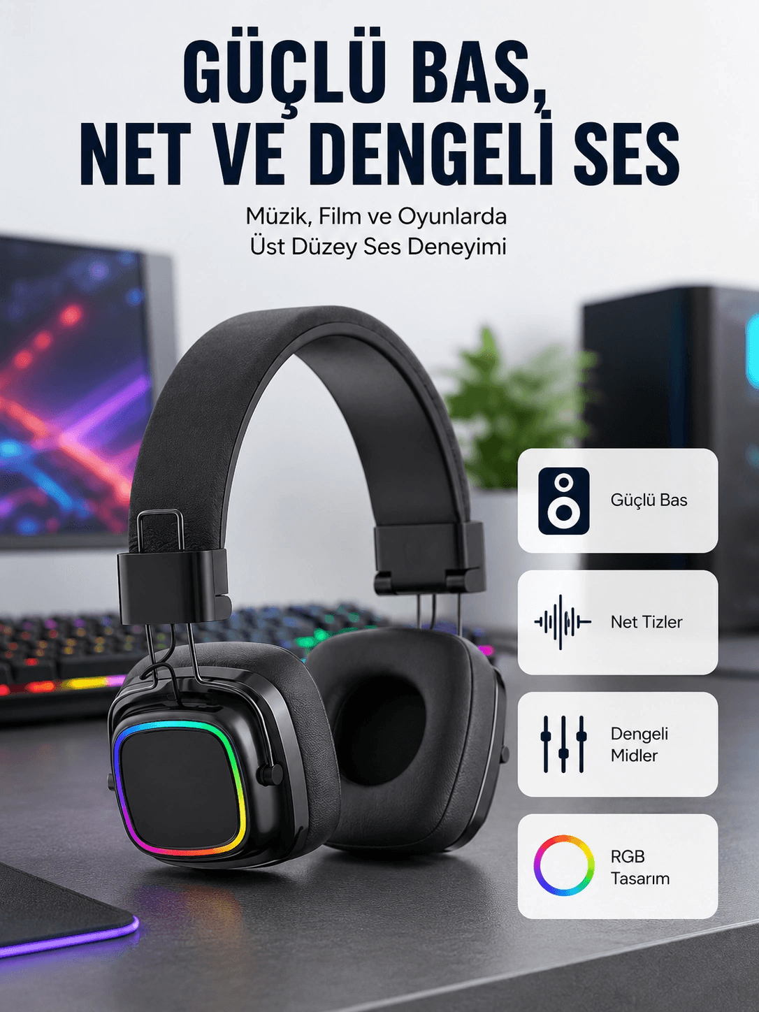 Yüksek Ses Kaliteli Kablosuz Kulak Üstü Kulaklık – Bt 5.3